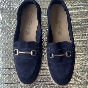 Enzo Tesoti Navy Suede Loafers with Gold Buckle